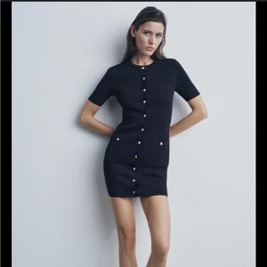 Zara dark navy knit dress with gold buttons
